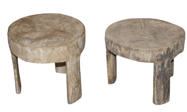 Tabouret ancien en bois patiné