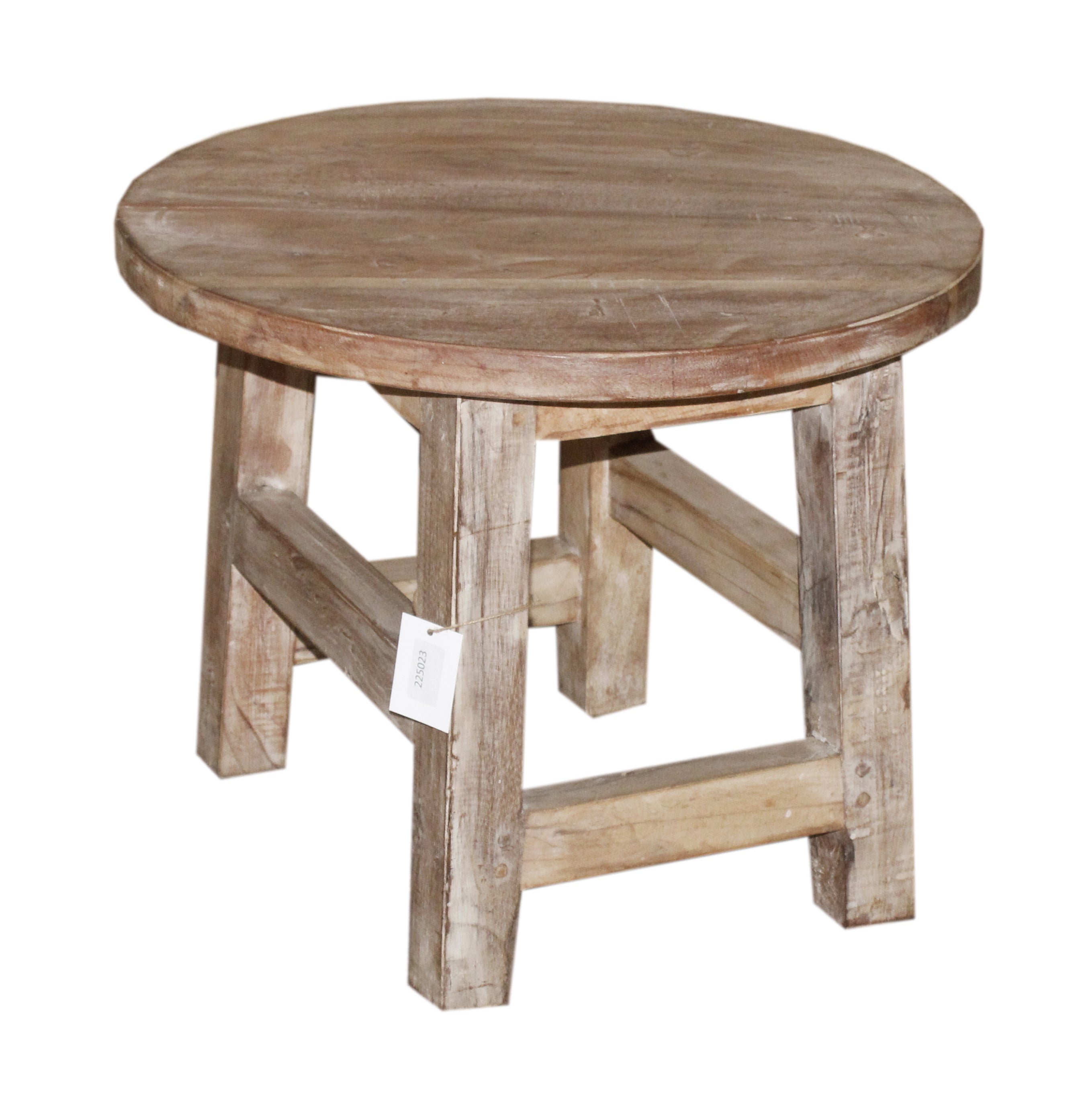 Petite table basse ronde ancienne en bois patiné