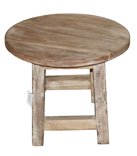 Petite table basse ronde ancienne en bois patiné