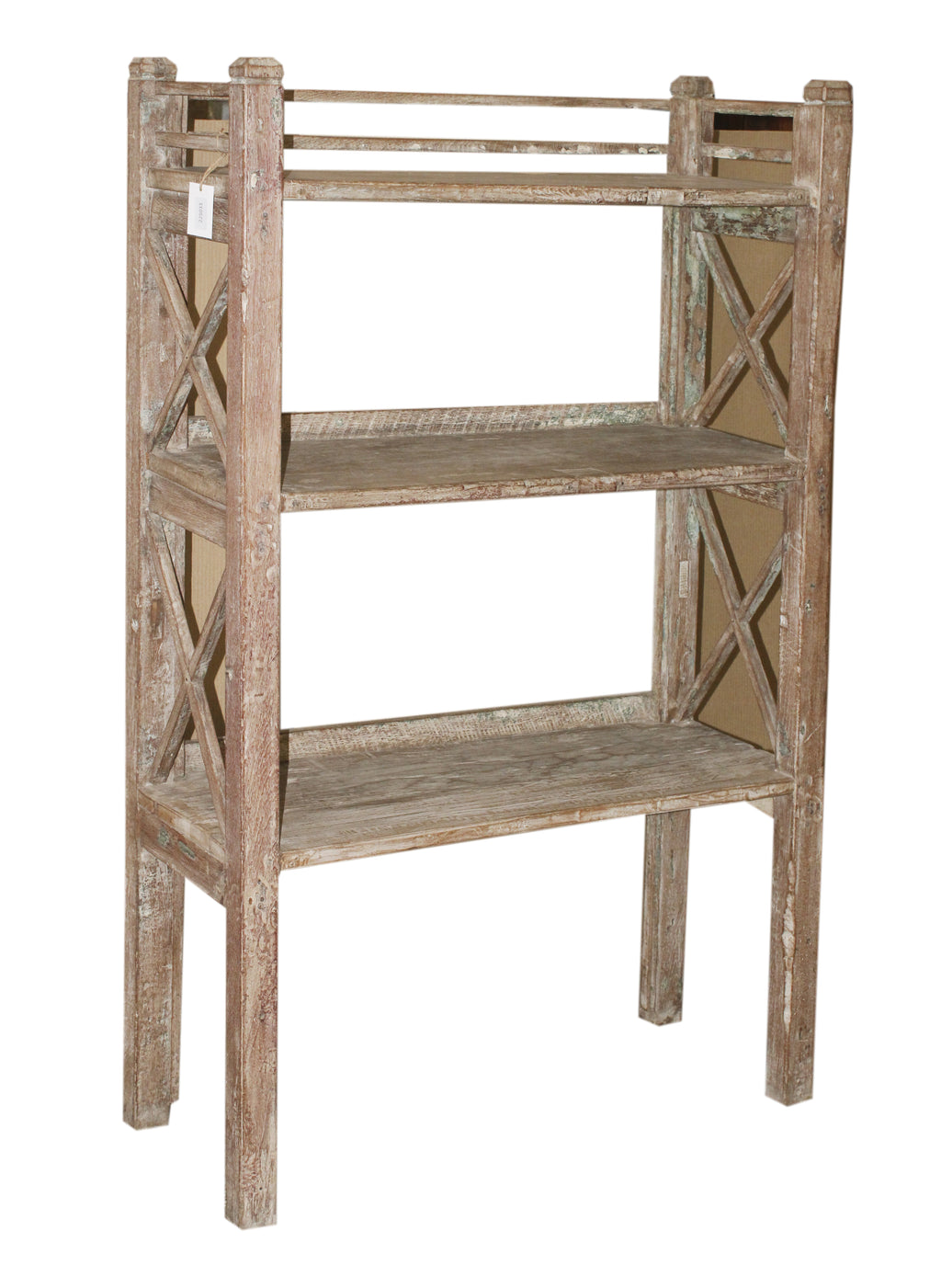 Étagère sur pied ancienne en bois patiné