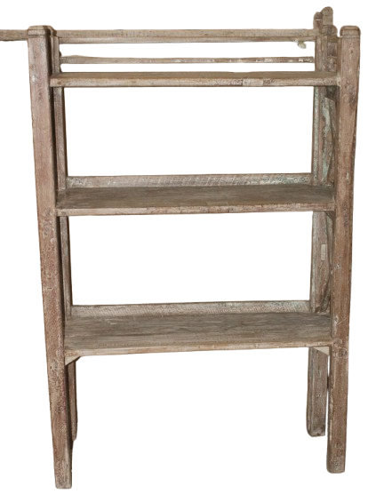 Étagère sur pied ancienne en bois patiné