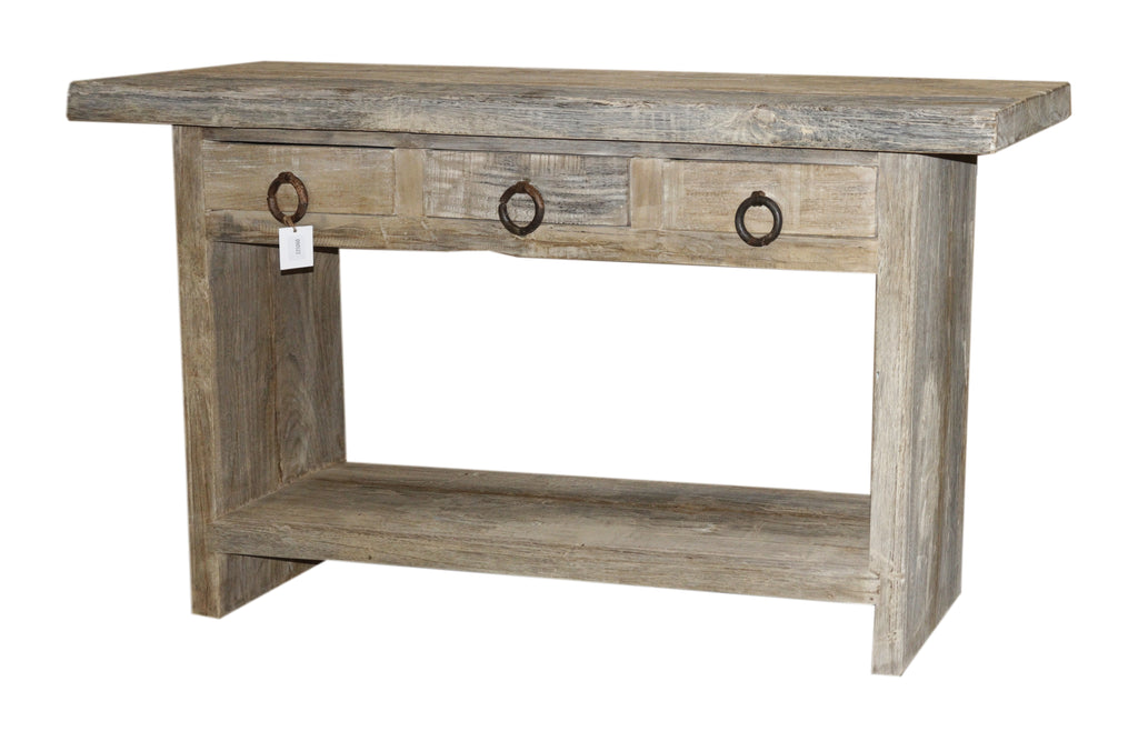 Console ancienne à tiroirs en bois patiné