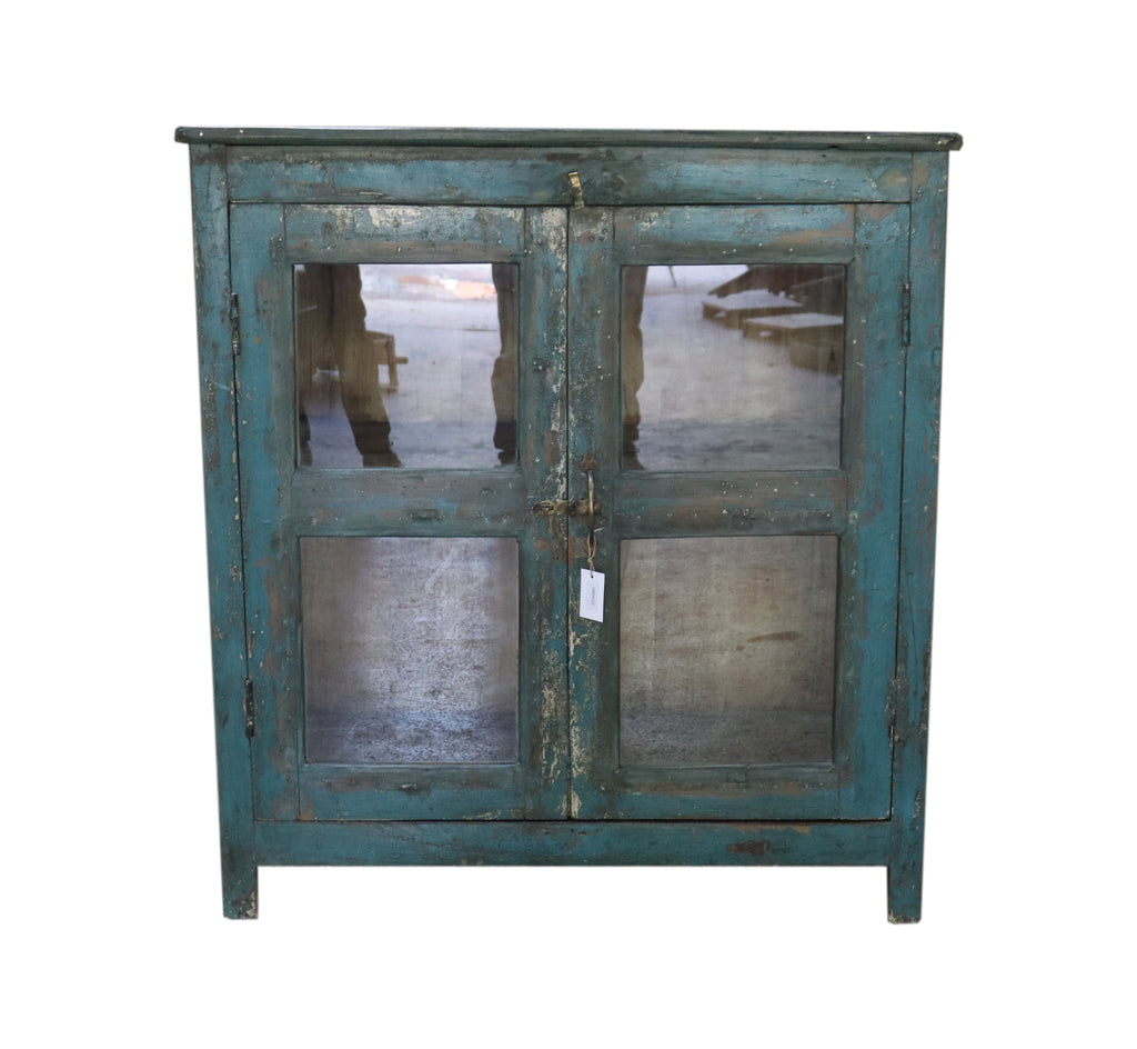 Vitrine ancienne turquoise patinée
