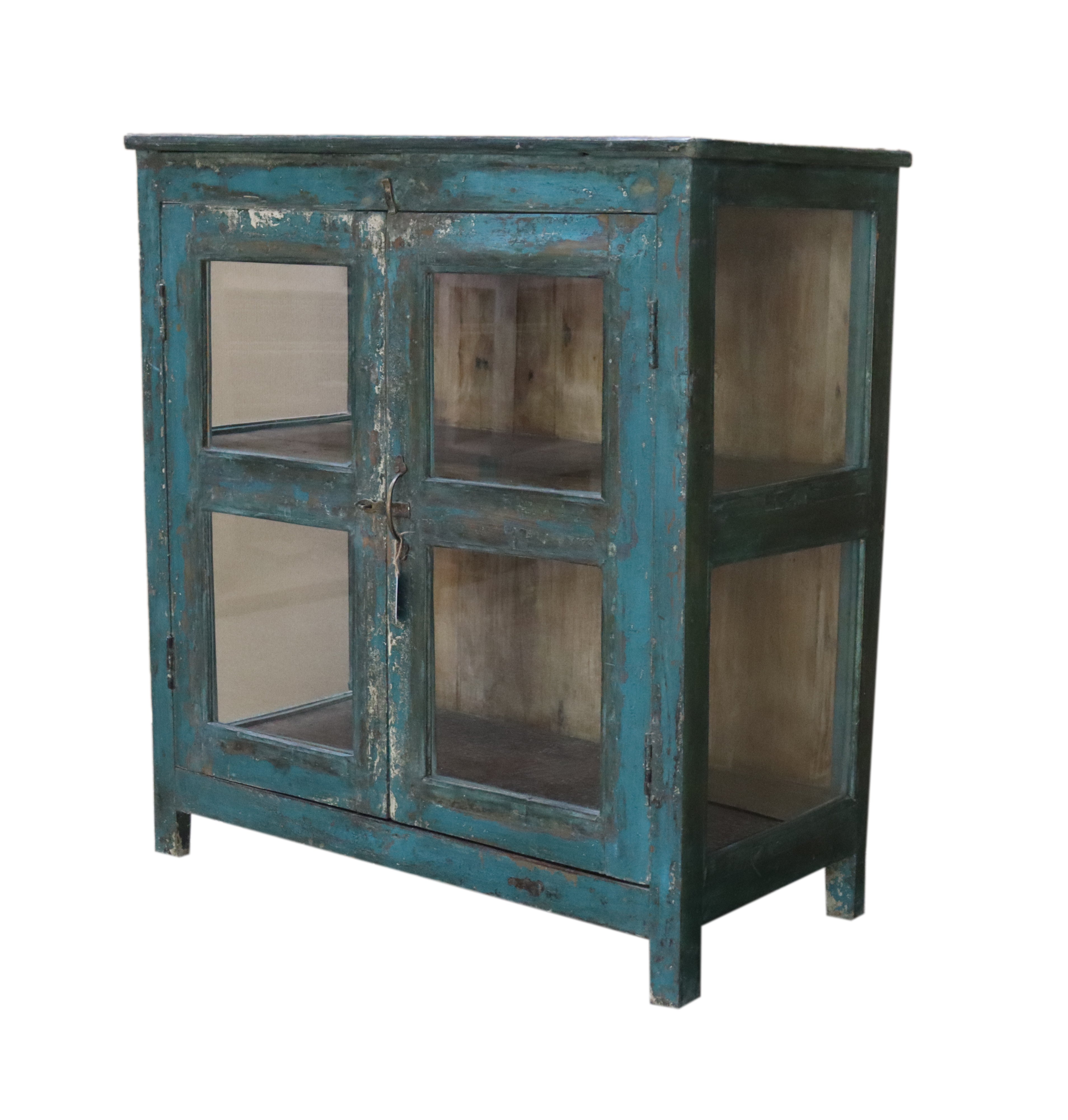 Vitrine ancienne turquoise patinée