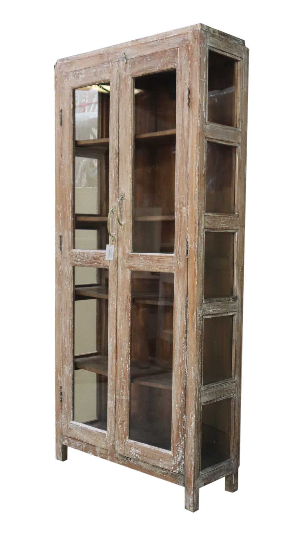 Vitrine ancienne en bois patiné clair