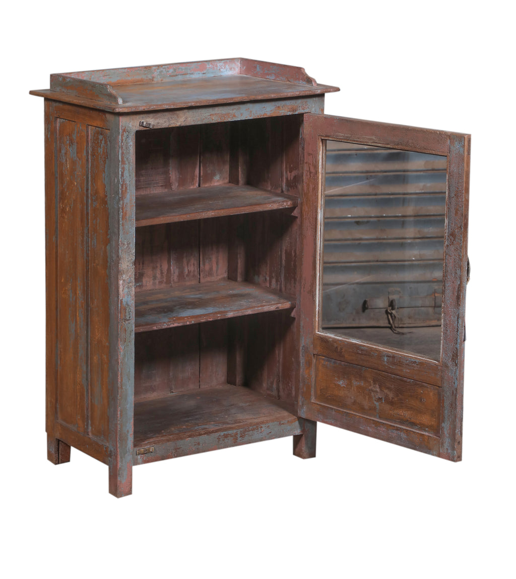 Petite vitrine ancienne en bois patiné