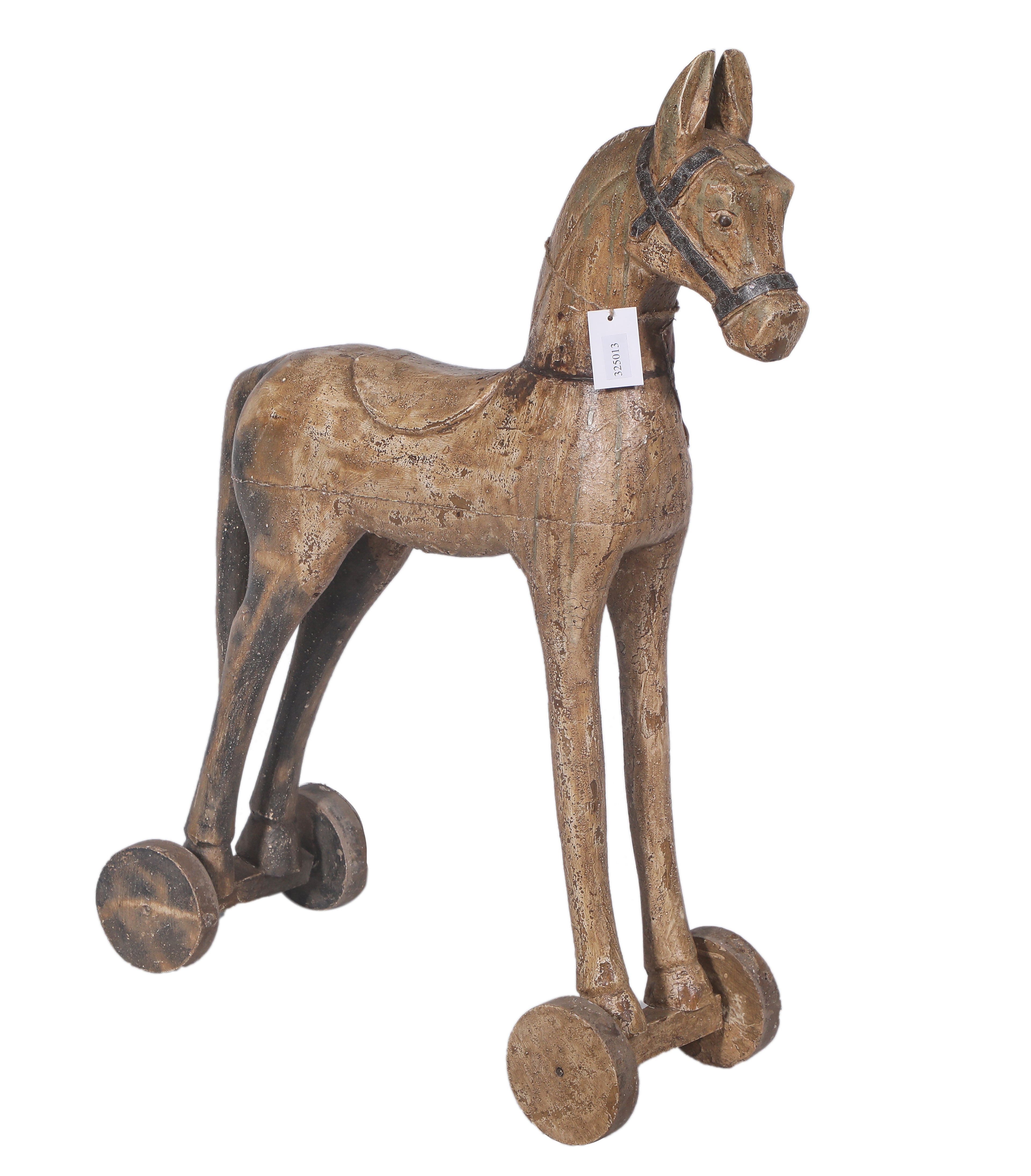 Cheval ancien sur roulettes en bois sculpté