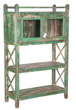 Étagère ancienne sur pied en bois patiné