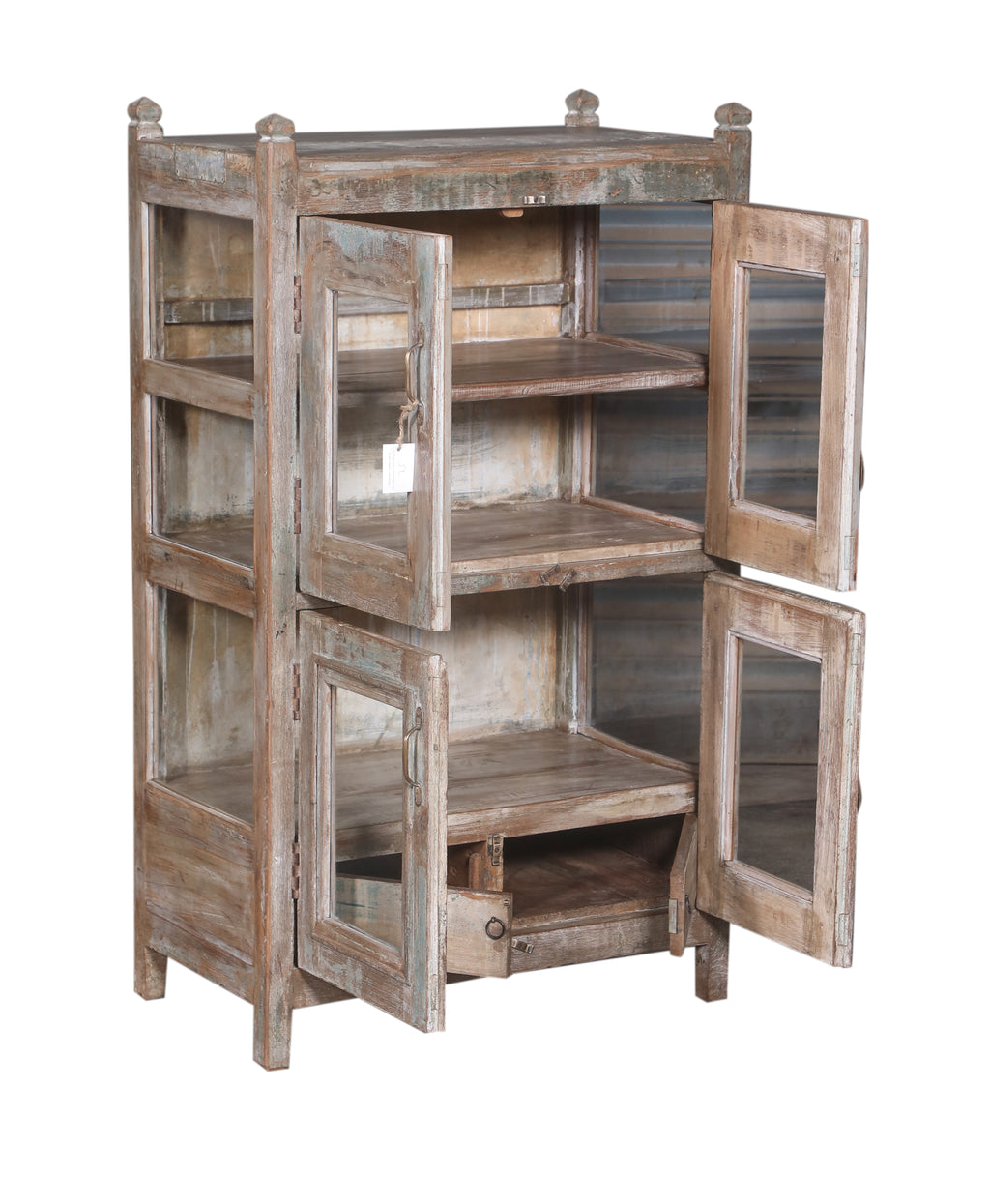 Vitrine ancienne en bois patiné – grand modèle