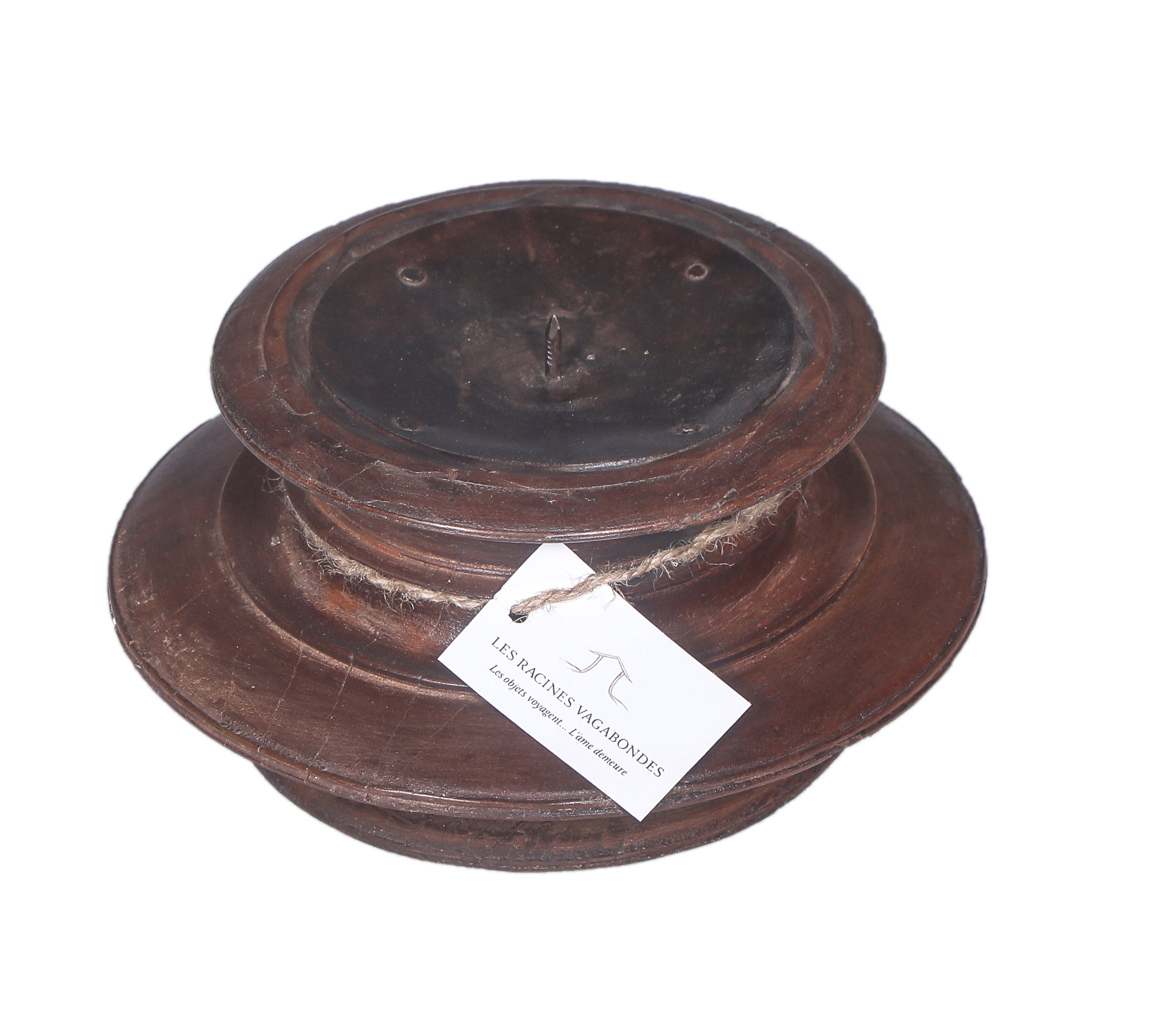 Bougeoir ancien en bois – modèle large