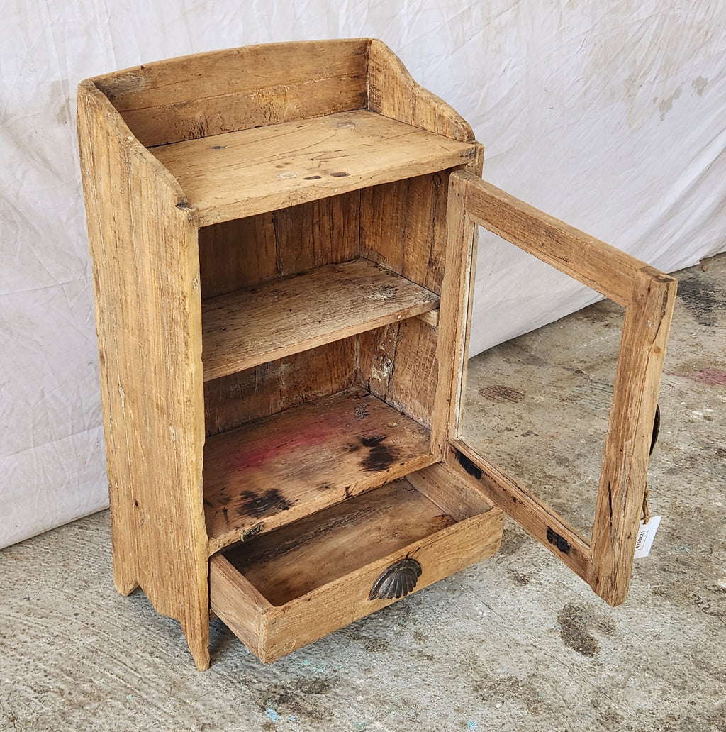 Petite vitrine ancienne en bois patiné