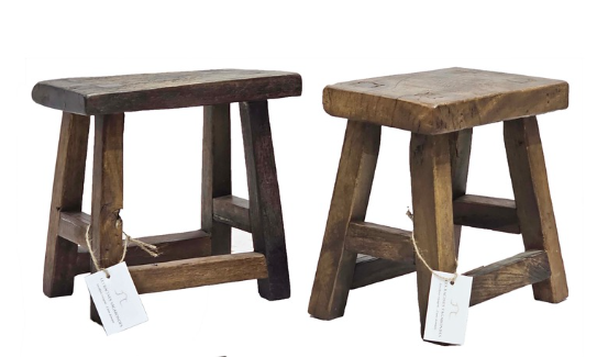 Tabouret ancien en bois patiné – petite série
