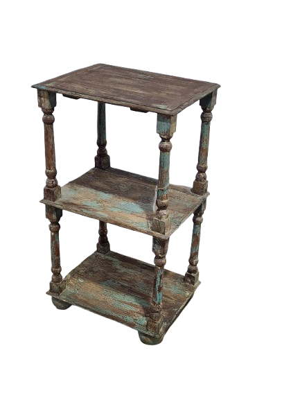 Étagère ancienne en bois patiné à 3 niveaux