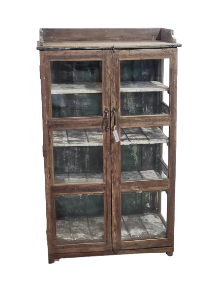 Vitrine ancienne en bois à double porte vitrée
