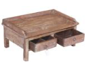 Table basse ancienne en bois naturel avec tiroirs