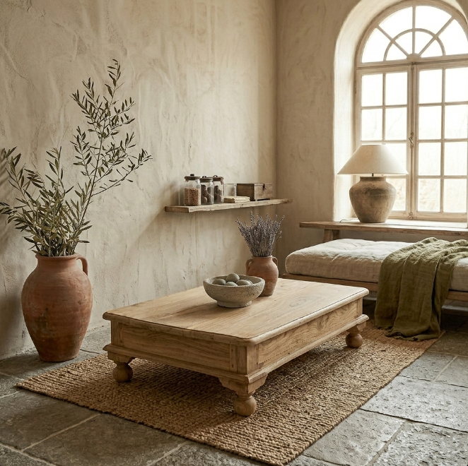 Table basse ancienne rectangulaire en bois massif