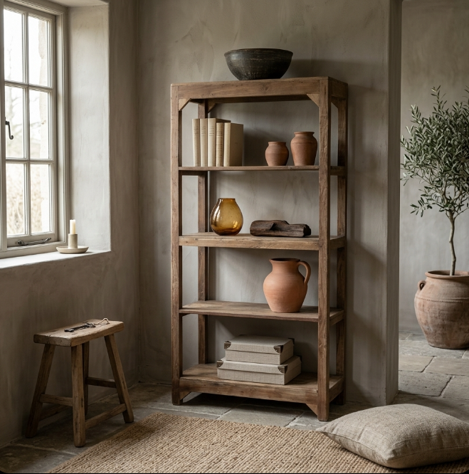 Grande étagère ancienne en bois à 5 niveaux
