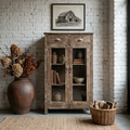Vitrine ancienne en bois avec tiroirs et portes vitrées