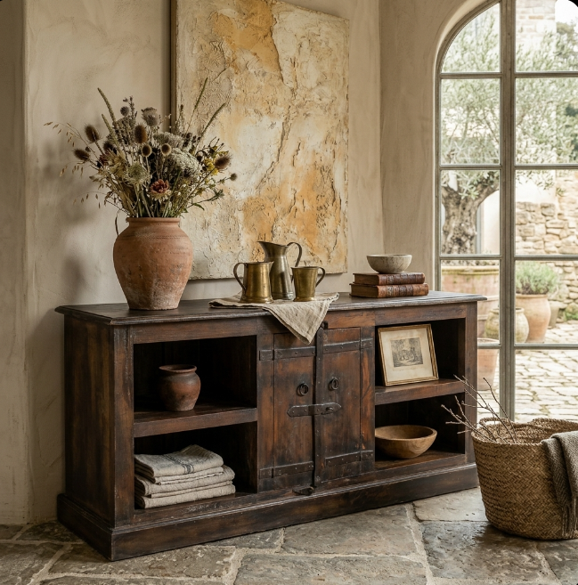 Meuble bas ancien en bois foncé