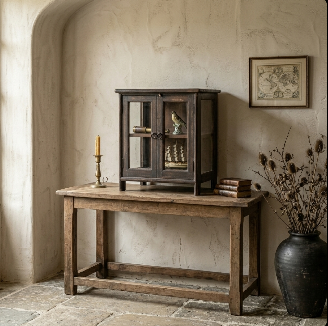 Petite vitrine ancienne en bois foncé