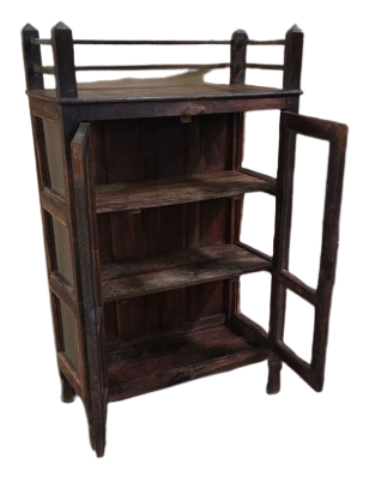 Petite vitrine ancienne en bois foncé et verre