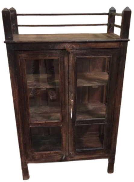 Petite vitrine ancienne en bois foncé et verre