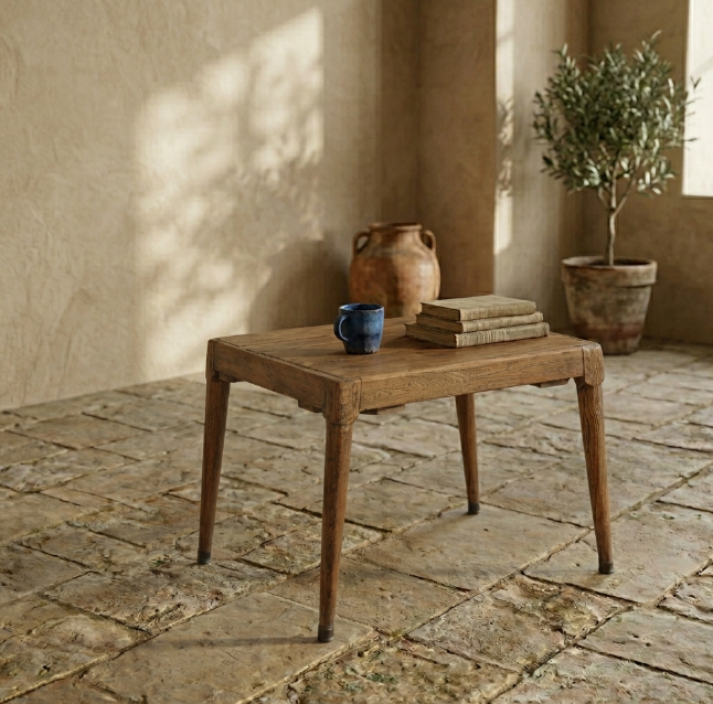 Table basse ancienne en bois patiné – format carré