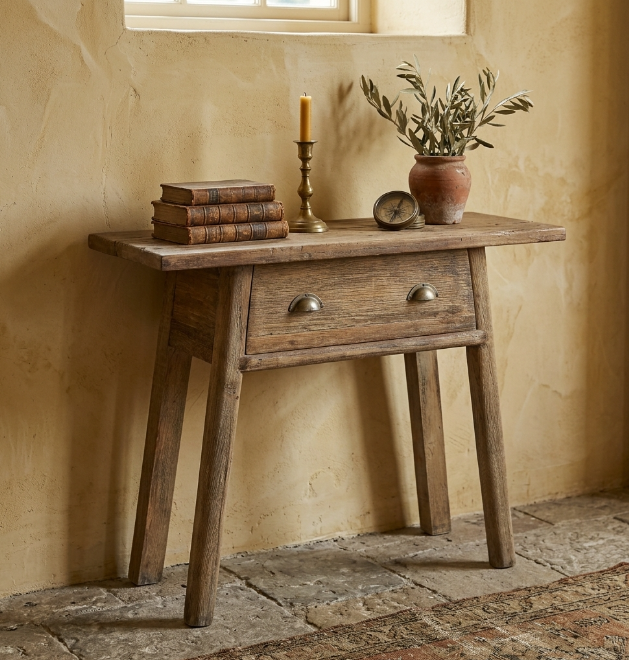 Console ancienne en bois avec tiroir