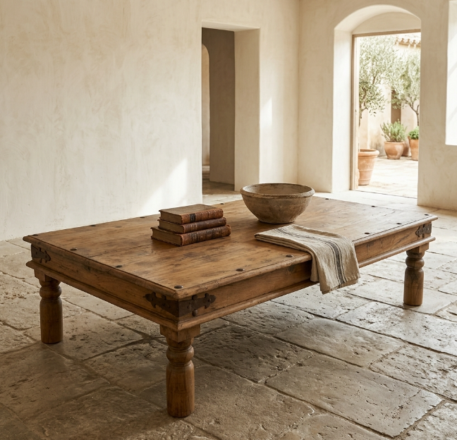 Grande table basse ancienne en bois massif