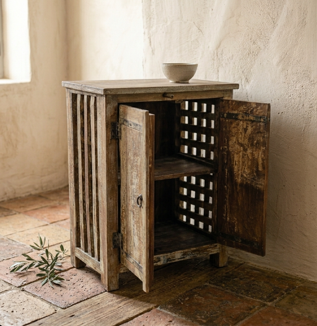 Petit buffet ancien en bois à double porte