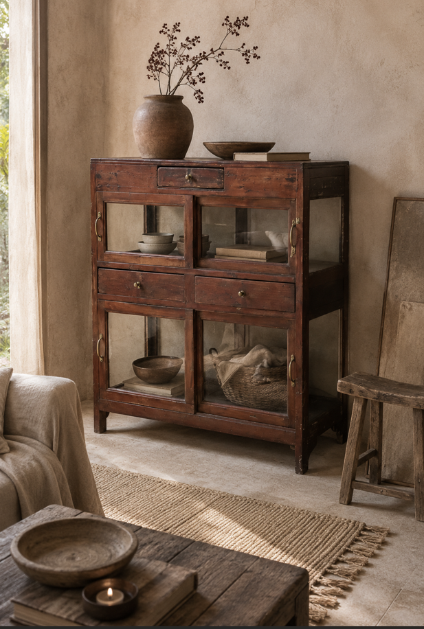 Vitrine ancienne en bois foncé