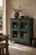 Vitrine ancienne turquoise patinée
