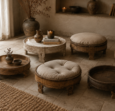 Petites tables basses rondes anciennes