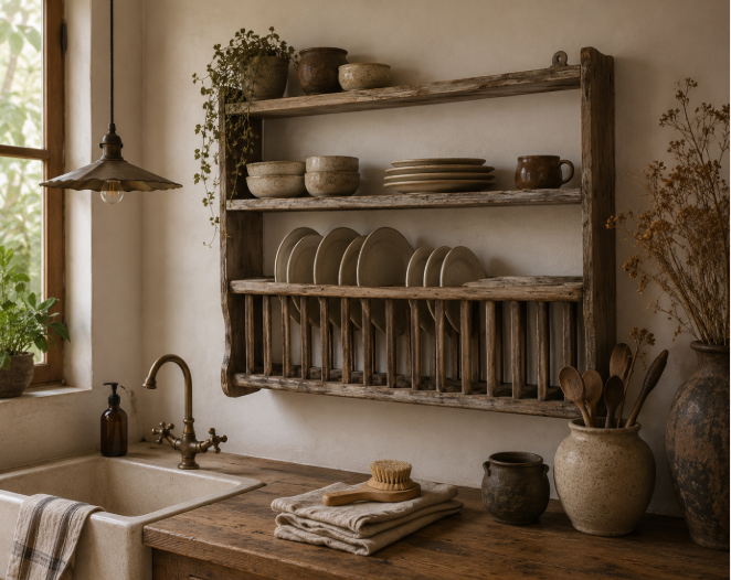 Égouttoir ancien mural en bois