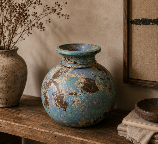 Pot ancien patiné bleu