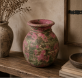 Pots anciens patinés rose et vert