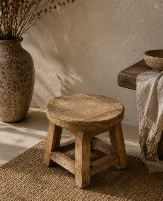 Tabouret ancien en bois massif