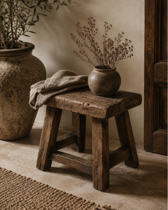 Tabouret ancien en bois patiné – petite série