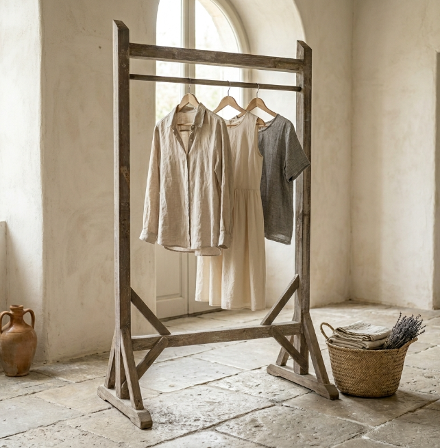 Porte-vêtements ancien en bois patiné