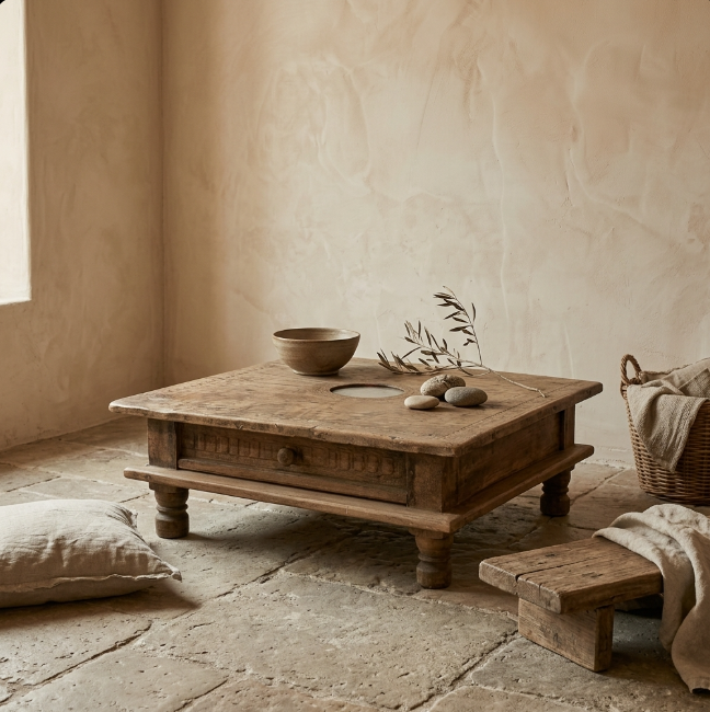 Table basse ancienne en bois – pièce unique