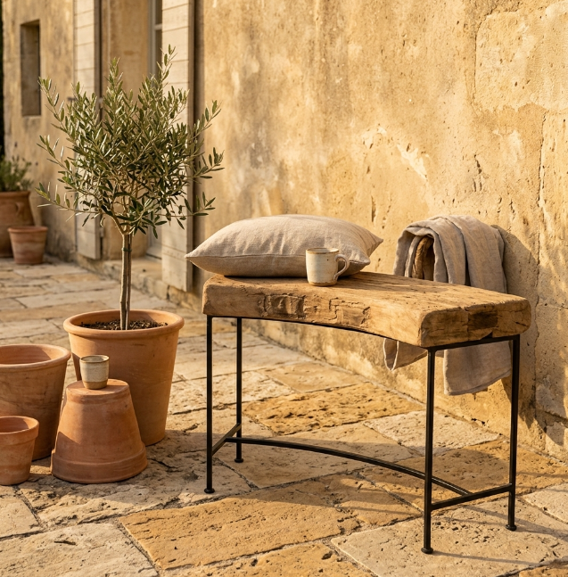 Banc ancien bois et métal