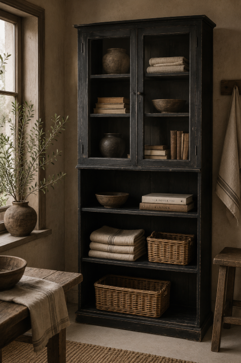 Vitrine ancienne noire en bois