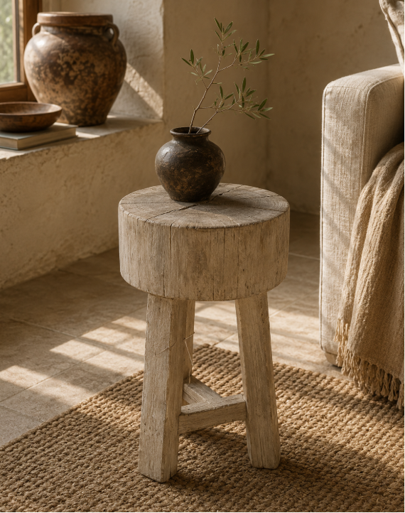 Tabouret ancien en bois massif