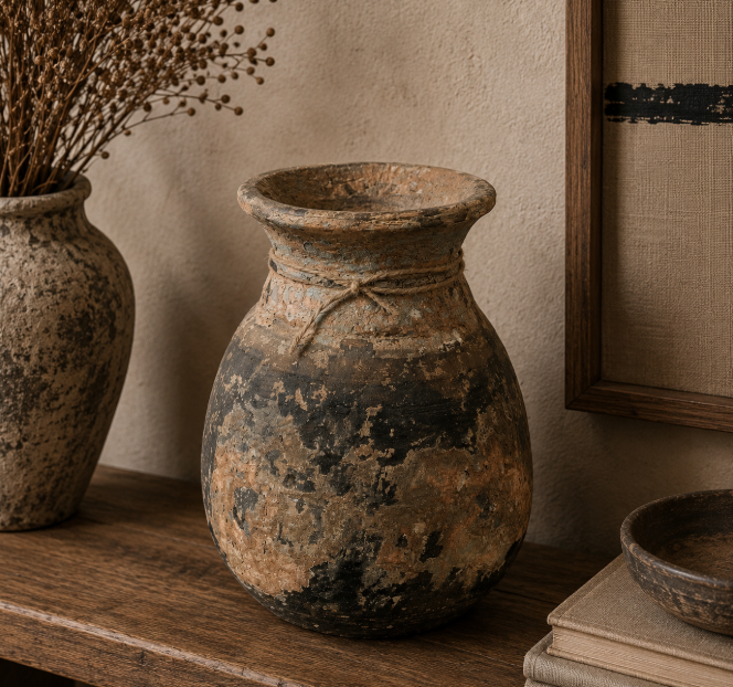 Pots anciens patinés en bois