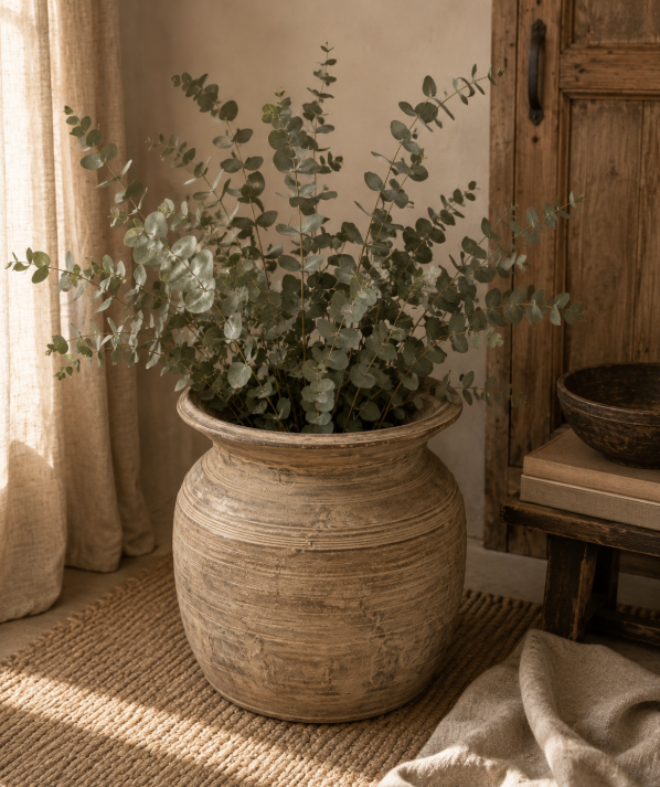 Grand pot ancien patiné en bois